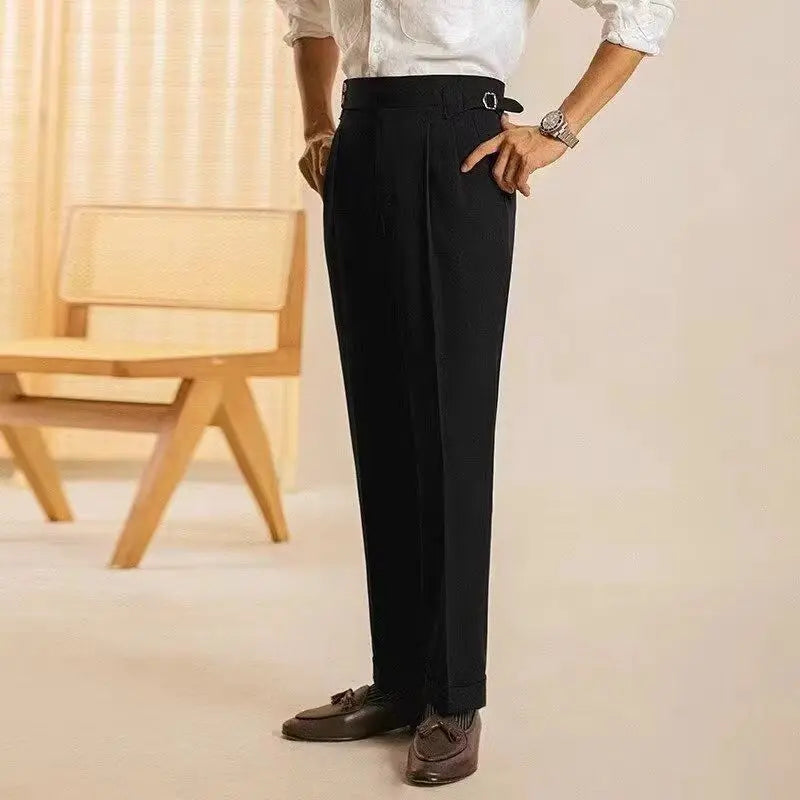 Men Naples Suit Pants High Waist Paris buckle Straight Trousers Spring Autumn Fashion Business Casual Korean Pants Streetwear