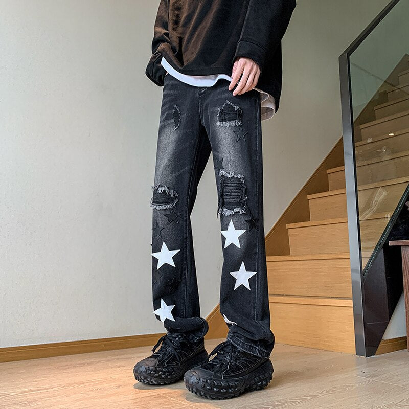 Men's Hip Hop Straight Jeans Trend  Neutral Denim Trousers Loose Wide Leg Street Pants Man Baggy American Jeans Large size 5xl