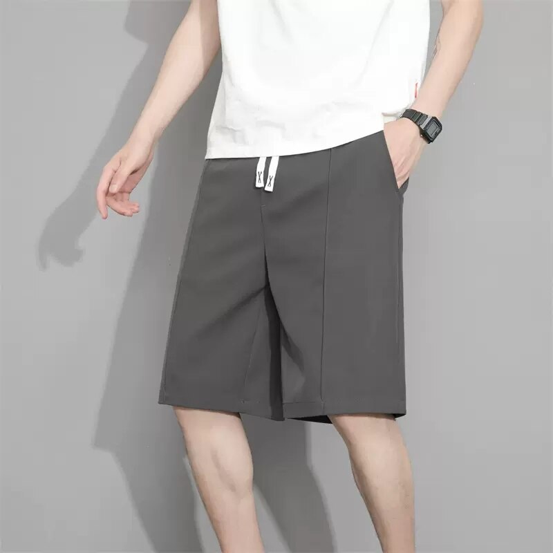 2023 Summer New Men's Thin Casual Shorts Ice Silk Breathable Business Korean Fashion Short Pants White Drawstring Design Male