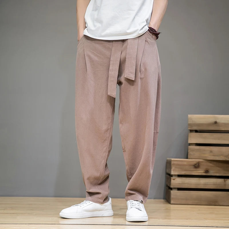 FORUWISH  -  Spring Cotton Linen Pants Men Elastic Waist Casual Harem Pant Loose Sweatpants Traditional Chinese Trousers pantalons homme