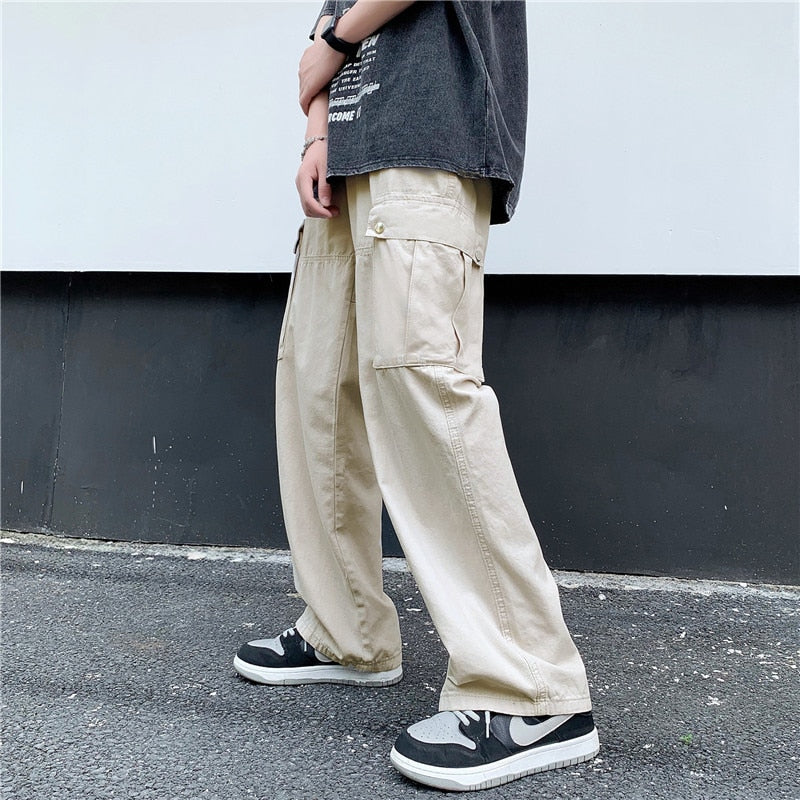 Functional Multi Pocket overalls men's summer Japanese cityboy pants student fashion loose wide leg casual pants Street New