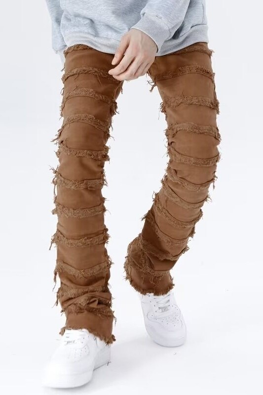 2023 American High Street Erosion Damaged Fur Vintage Jeans Men's Youth Trendy Straight Slender Slim Micro Pants streetwear