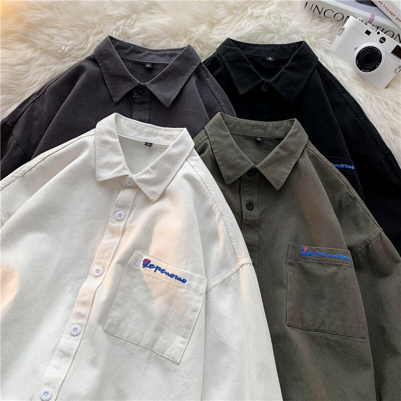 Men Washed Cotton Shirts 2023 Spring Long Sleeve Fashion New Brand Casual Blouses Loose Male Korean Clothing