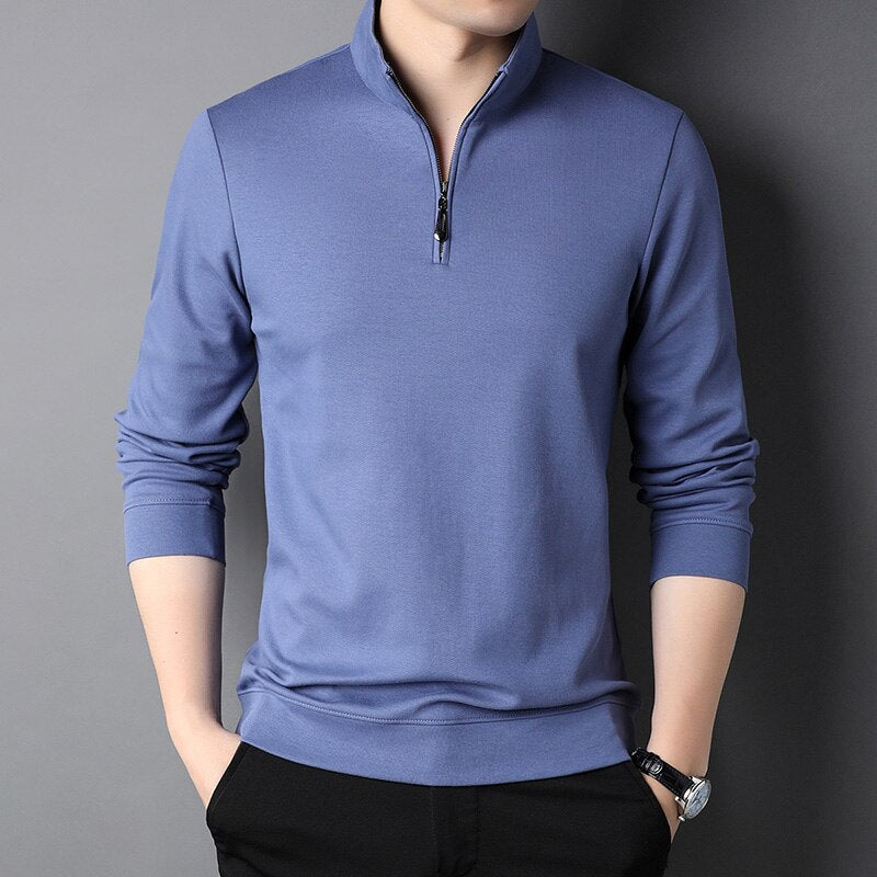 Top Grade New Fashion Brand Luxury Zipper Polo Shirt Men Casual Plain Korean Solid Color Long Sleeve Tops Mens Clothing 2023