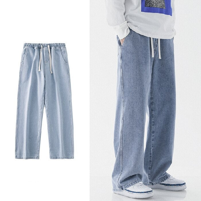 2023 Spring Summer New Men Oversized Baggy Jeans Trend Ins Straight Loose Elastic Waist Casual Streetwear Wide Leg Trousers Male