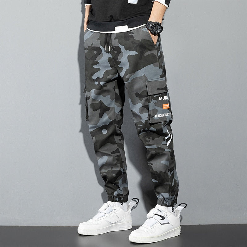 Black Cargo Pants Men Y2K Streetwear Casual Pants Green Plus Size Camo Cotton Multi Camouflage Street Wear Style Korean Fashion