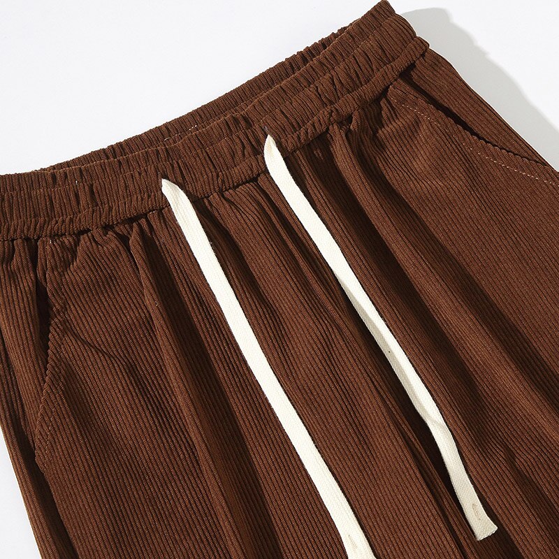 2023 Spring New Men's Corduroy Wide-leg Pants Korean Fashion Drawstring Design Casual Pants Male Brand Clothing Brown Grey