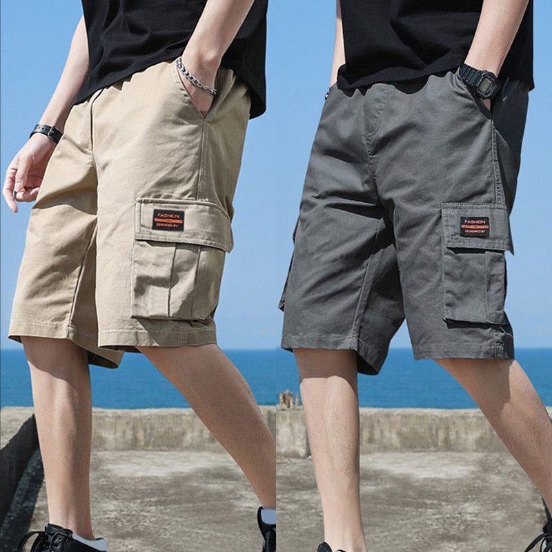 Mens Summer Shorts Harajuku Streetwear Cargo Shorts Fashion Black Multi-pocket Capri Pants Tactical Short Hot Breeches Hip Hop