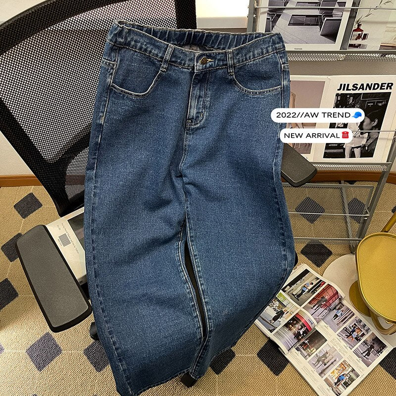 2023 Spring New Men Baggy Jeans Korean Fashion Elastic Waist Classic Style Denim Ankle-Length Pants Neutral Wind Oversize Pants