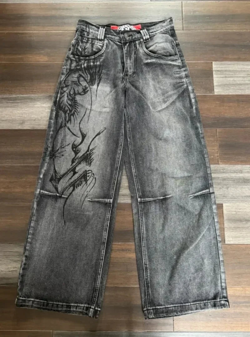 FORUWISH  -  American New Trend 90s Retro Letter Printing Washed Baggy Jeans Female Y2K Harajuku Hip Hop Gothic High Waist Wide Leg Pants