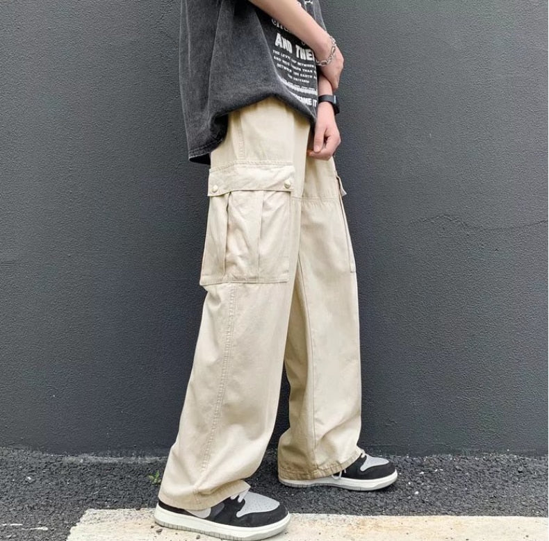 Work pants Japanese men's summer fashion brand versatile straight casual pants ruffian handsome big pocket loose Street handsome