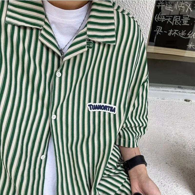 Striped Shirts Men Vintage Loose Summer Loose Breathable Casual All-match Y2k Top Teens Couples Korean Fashion Harajuku Chic