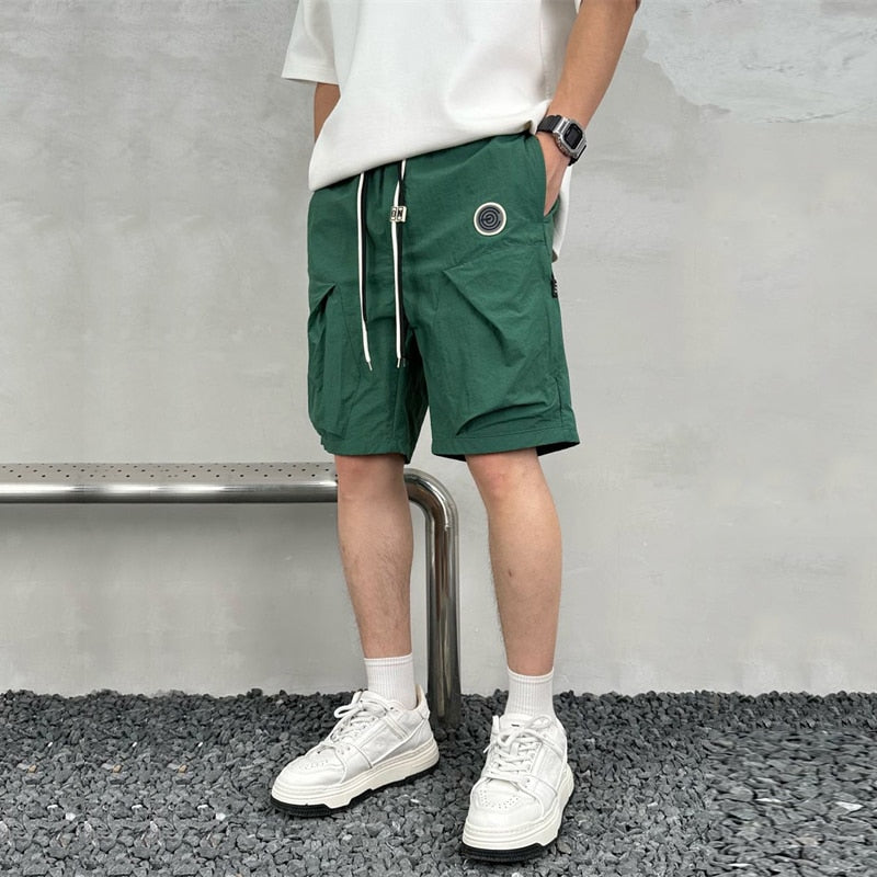 Summer New Men's Elastic Waist Embroidered Oversize Shorts Loose Breathable Sports Quick-drying Short Pants Male