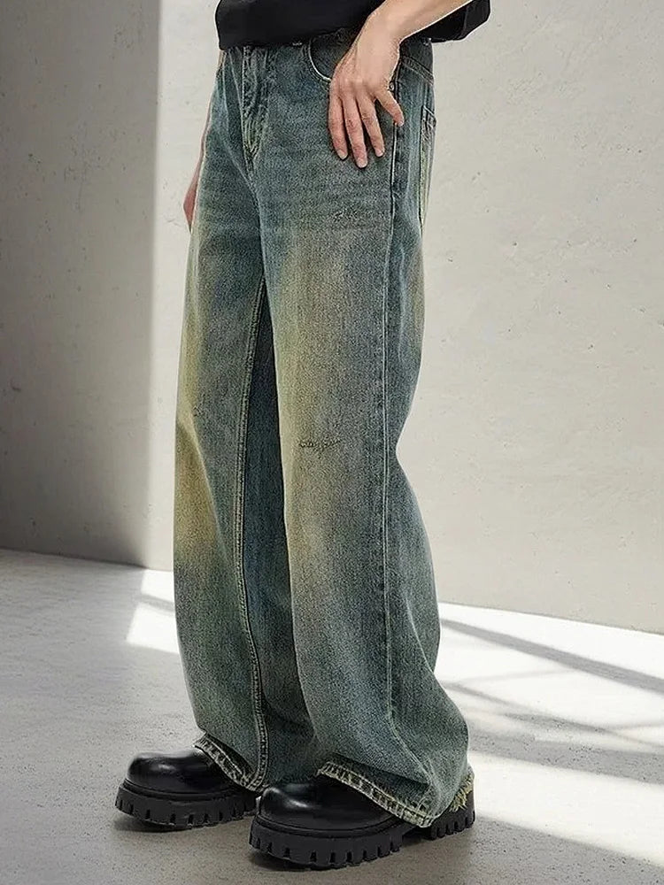 NEW America Hip Hop Men's Blue oversized Jeans Classic High Street Straight leg Denim Wideleg Pants Male Vintage Blue Jeans