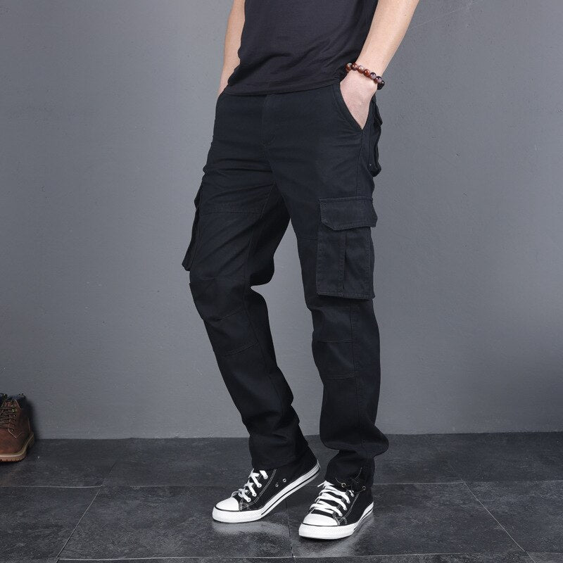 Mens Military Cargo Pants Men Overalls Army Green Gray Cotton Men Loose Multi-Pockets Straight Fit Men's Casual Trousers Homme