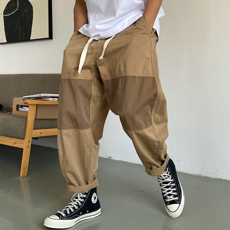 Streetwear Casual Straight Cargo Pants Men Korean Loose Patchwork Trousers Men Clothing Harajuku Harem Pants