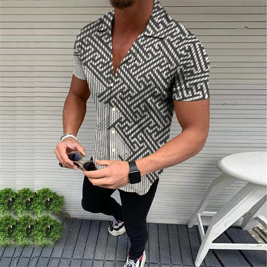 FORUWISH  -  High Quality Fashion Men's Oversized Casual social shirts Print Short Sleeve Men's Clothing Prom Party Cardigan Blouses S-4XL