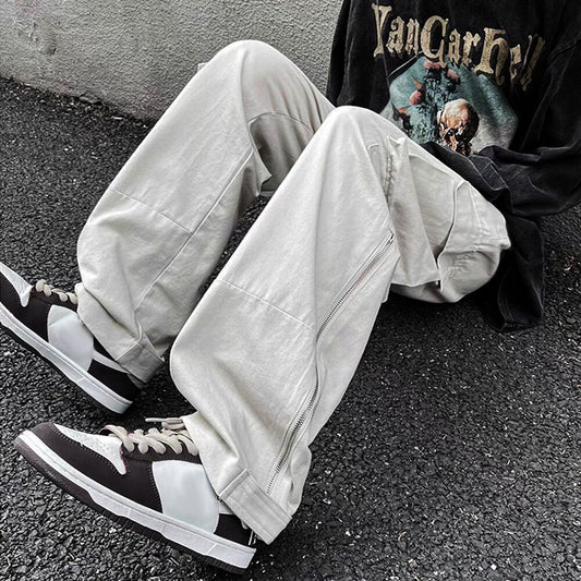 Men's White Y2K Cargo Pants Trousers Pocket Zipper Techwear Baggy Wide Leg Pants Overalls Streetwear Hip Hop bomber Sweatpants