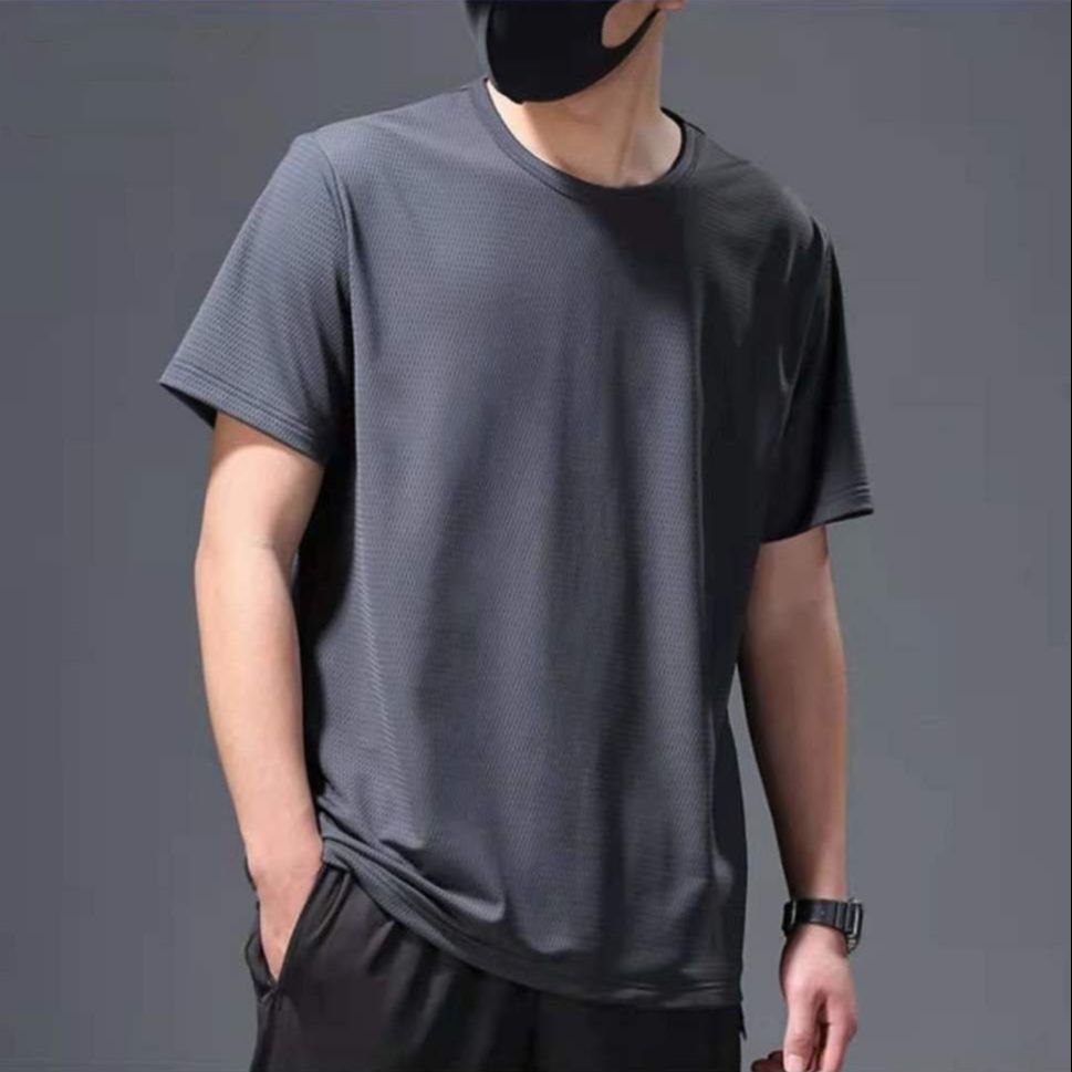 Summer AllSeason Fashion Solid Casual Loose Tess Sport T-Shirts Men'S Top Simple Pullover Short Sleeve Breathable Mesh