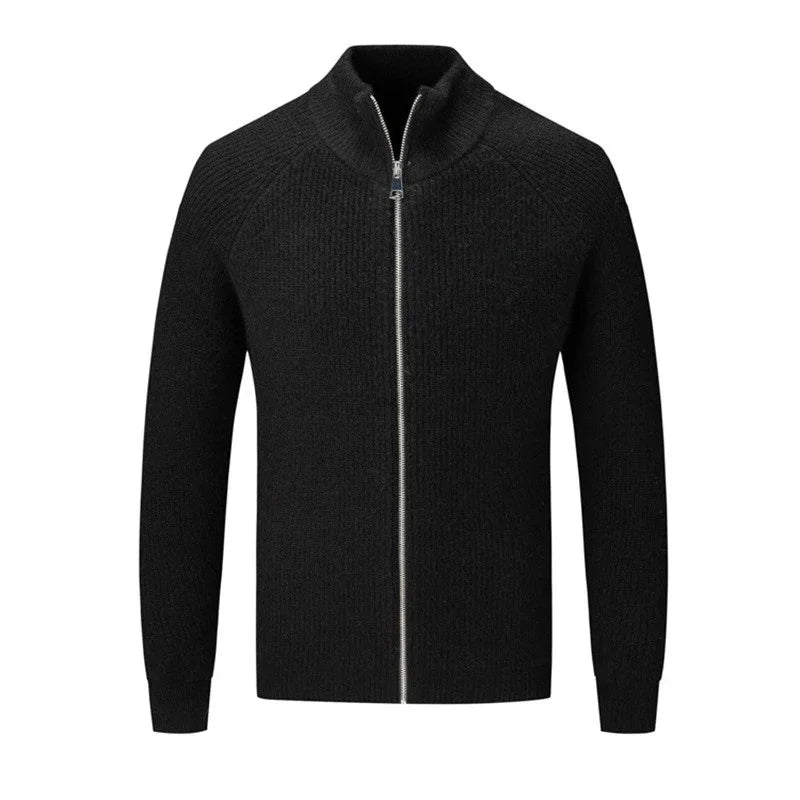 FORUWISH  -  Men's Cashmere Knit Cardigan Half High Collar Zip-up Coat Wool Autumn Winter Fit Thick Sweaters Men Jacket