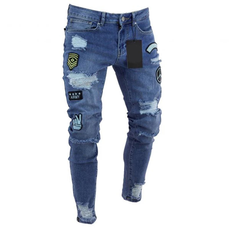 FORUWISH  -  Dropshipping Fashion Jeans Men Casual Ripped Hip Hop Pants Skinny Stretchy Jean For Male Distressed Denim Trousers Streetwear