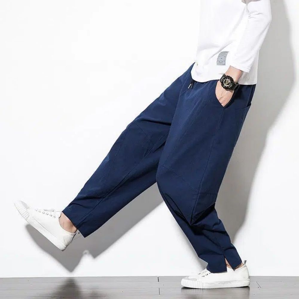 Chinese Style Harem Pants Men Streetwear Casual Joggers Mens Pants Cotton Linen Sweatpants Ankle-length Men Trousers S-3XL