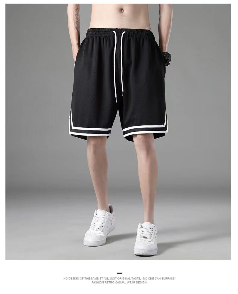 Summer Casual Men's Drawstring Versatile Cool Boys Loose Shorts Pant Student Sport Solid Patchwork Stripes Soft Breathable Split