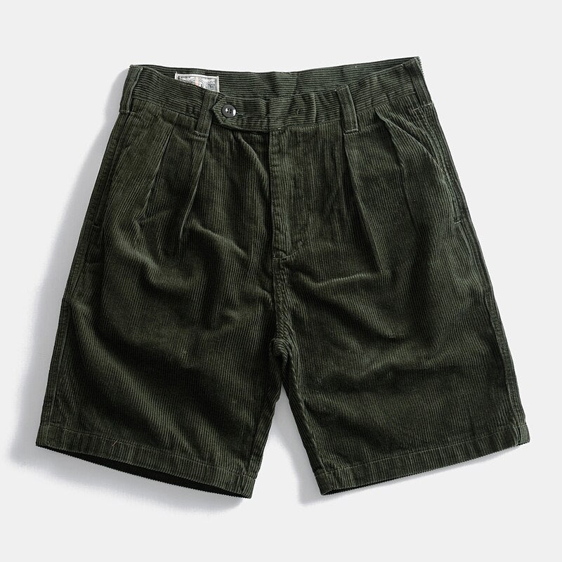 Summer new men's fashion casual loose vintage corduroy cargo shorts