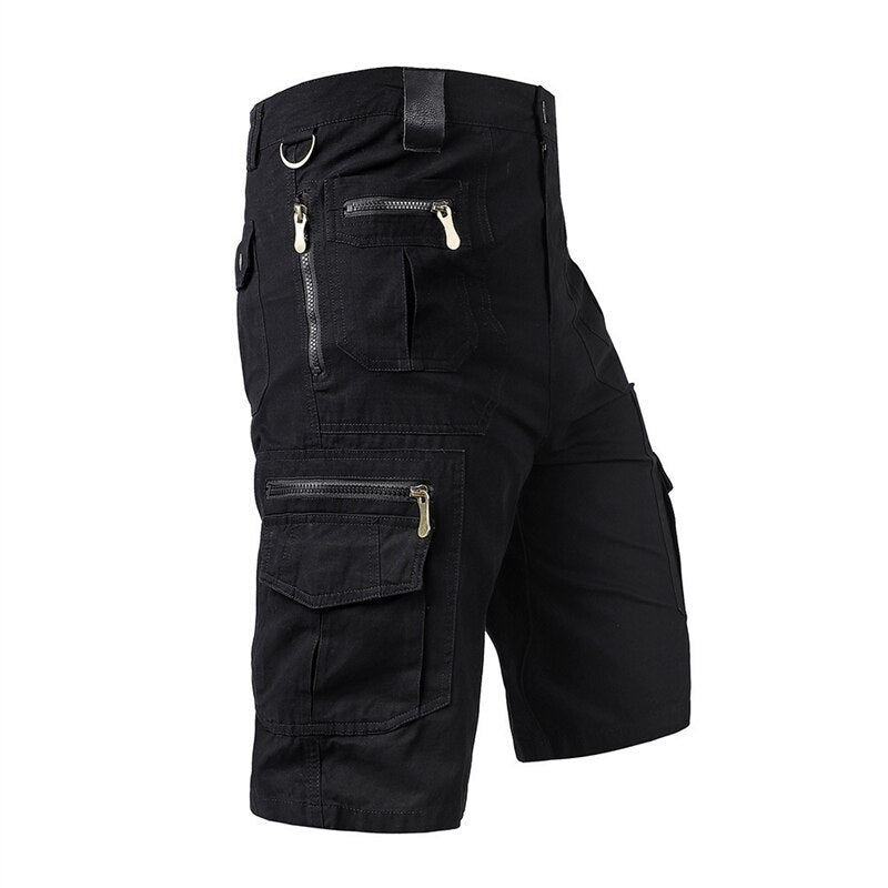 Summer Men's Military Cargo Shorts Multi Pocket Army Tactical Cropped Trousers Casual Cotton Loose Overalls Long Length Shorts