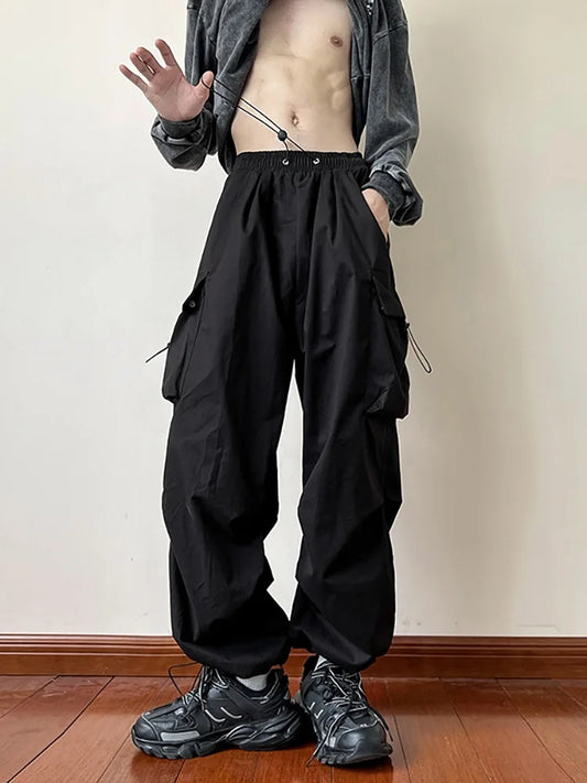 Black Samurai Men's Pants Oversize Pants High Street Fashion Plush Knickerbockers American Straight Charging Overalls