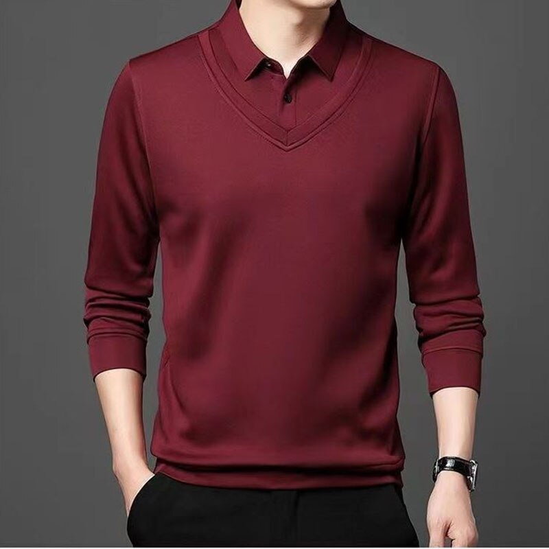 Business Casual Thin Slim Men Polo Shirt Spring Autumn New Button Lapel Striped Long Sleeve 2022 Fashion Korean Clothing Tops