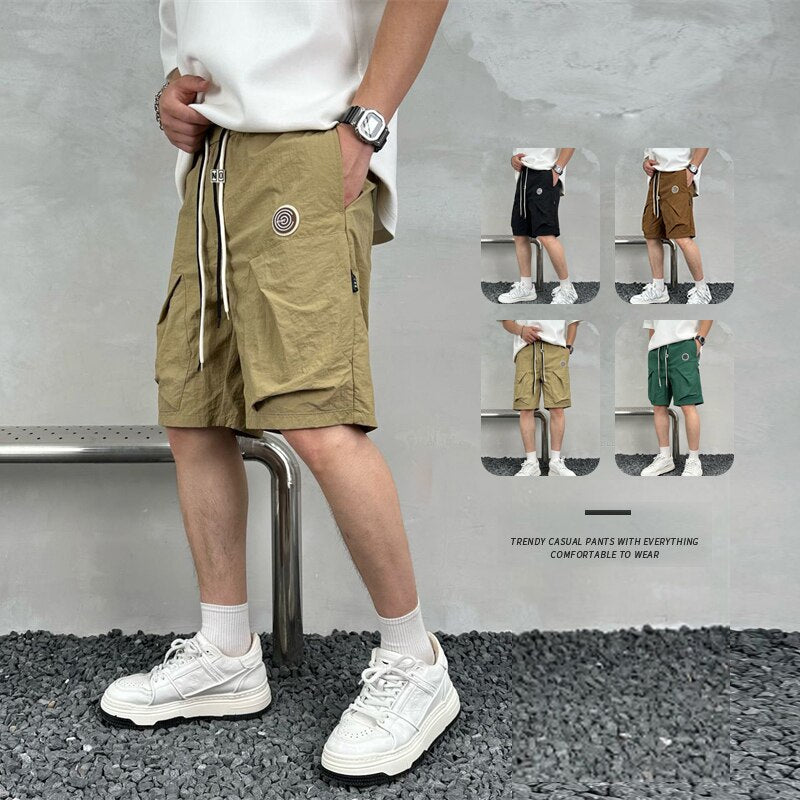 Summer New Men's Elastic Waist Embroidered Oversize Shorts Loose Breathable Sports Quick-drying Short Pants Male