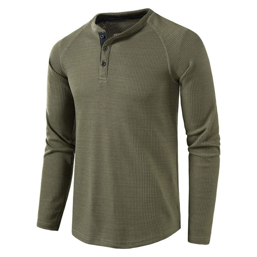 Men's Grey Waffle Mens Henley Shirt Casual Solid Breathable High Quality Shirts Regular Fit Long Sleeve Basic Tops Tees Homme