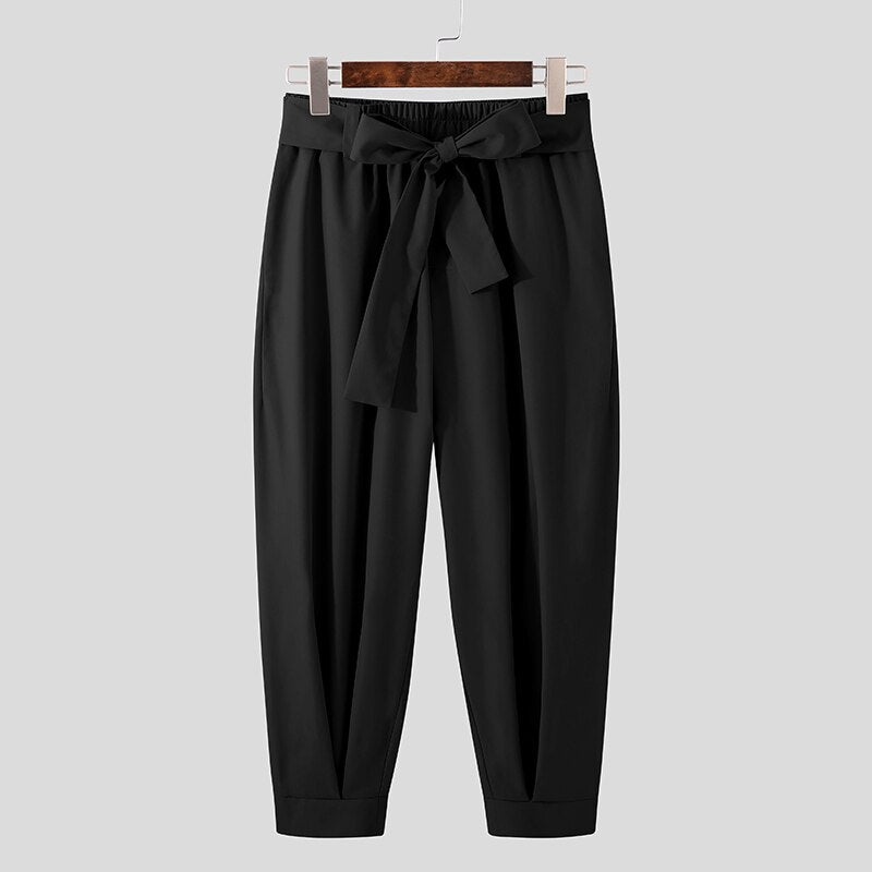 Men's Baggy Pants Casual Streetwear Belt High Quality Pure Color Joggers Fashion Harem Pants 2023 S-3XL