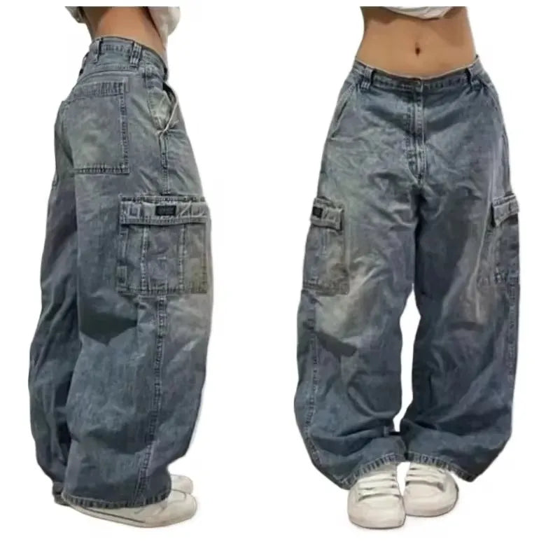 FORUWISH  -  Streetwear  Jeans Y2K mens Pants Harajuku Hip Hop Letter Embroidery Vintage Blue Baggy Jeans High Waist Wide Leg Trouser