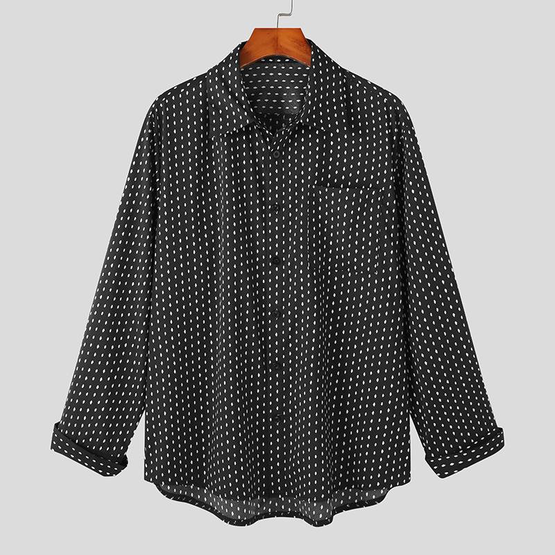 Fashion Men Shirt Polka Dot Print Lapel Long Sleeve Oversize Button Men Clothing 2023 Korean Style Casual Shirts S-5XL INCERUN