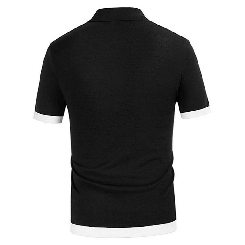 Polo Men Short Sleeve Slim Fit Knitwear Stripe Casual Suit Collar Button Polo  Breathable Summer Top Fashion Bussiness T-shirt