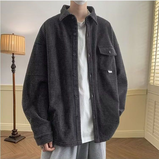 Spring Autumn Fashion Men's Solid Casual T-Shirt Loose Cool Boy Soft Versatile Tops Students Buttons Coat Pocket Corduroy Jacket