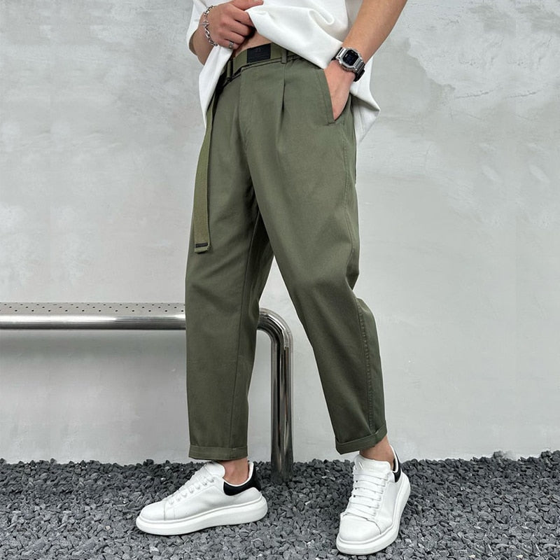 Spring Summer Men's Baggy Thin Casual Pants Korean Fashion Overalls Harem Pants Streetwear Ankle-Length Pants Cargo Trousers