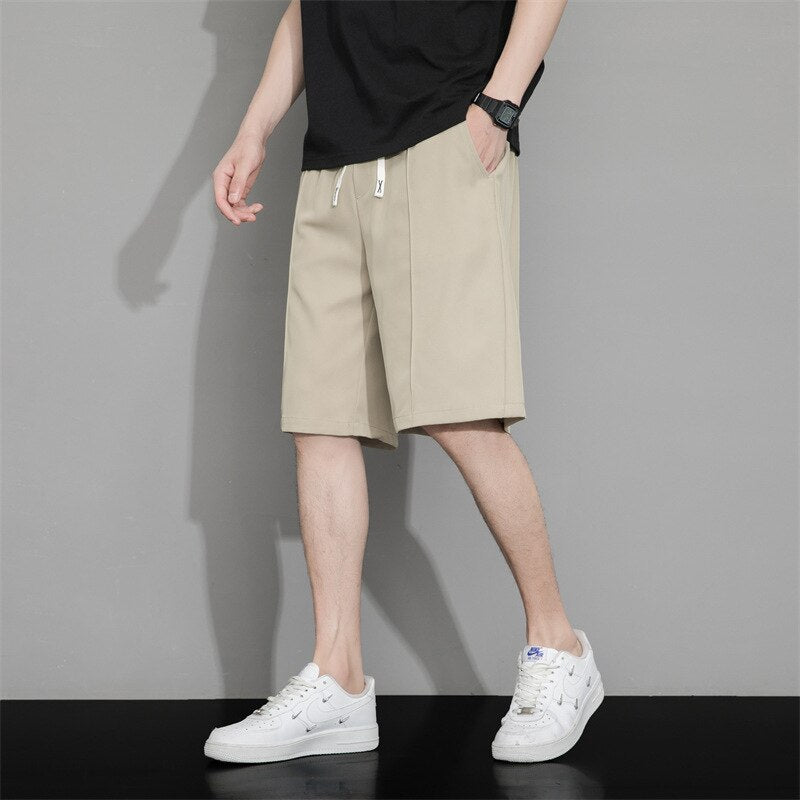 2023 Summer New Men's Thin Casual Shorts Ice Silk Breathable Business Korean Fashion Short Pants White Drawstring Design Male