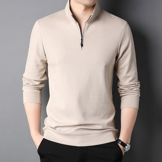 Top Grade New Fashion Brand Luxury Zipper Polo Shirt Men Casual Plain Korean Solid Color Long Sleeve Tops Mens Clothing 2023