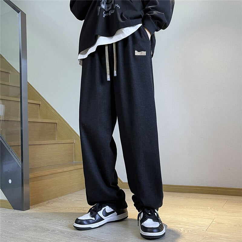 Oversized Men's Baggy Black Jeans Spring New Casual Wide Leg Pants Elastic Waist Korean Fashion Denim Trousers Man Streetwear