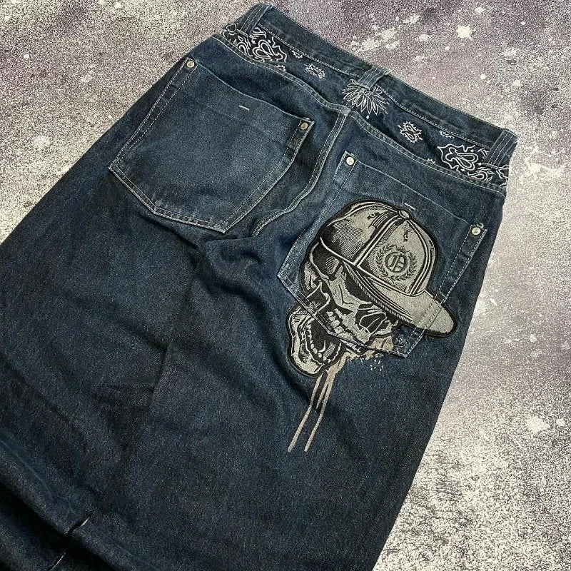 FOURWISH  -  American High Street Fashion Brand Retro Skull Killer Baggy Jeans Women's Y2K New Harajuku Hip-hop Punk Rock Gothic Wide Pants