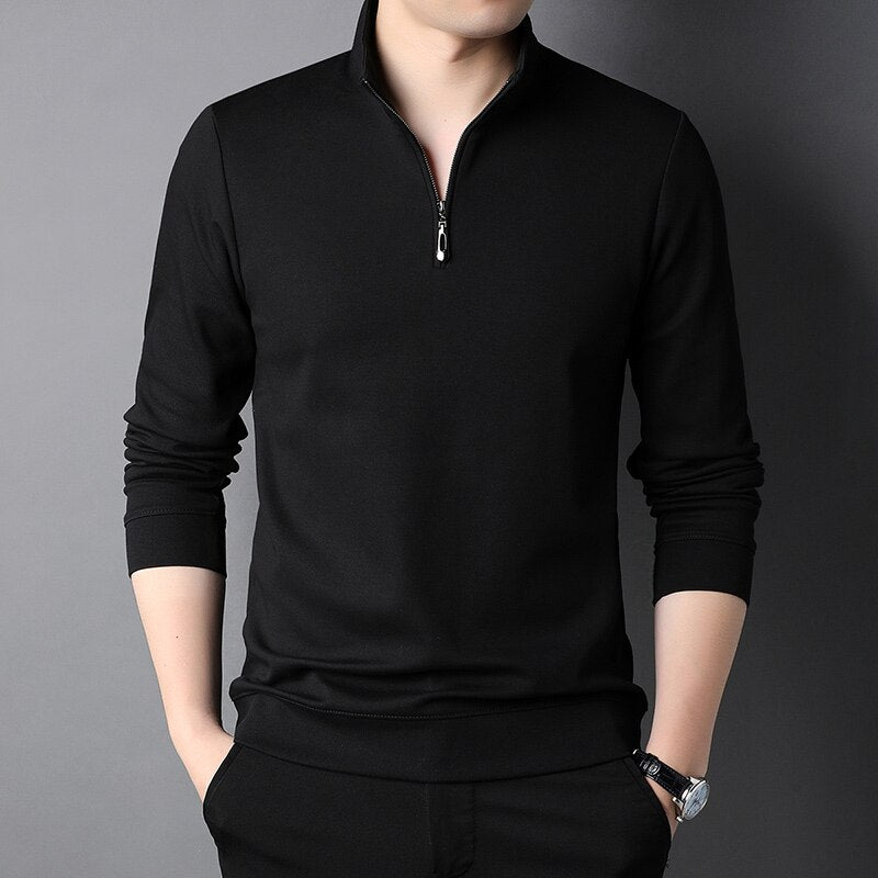 Top Grade New Fashion Brand Luxury Zipper Polo Shirt Men Casual Plain Korean Solid Color Long Sleeve Tops Mens Clothing 2023