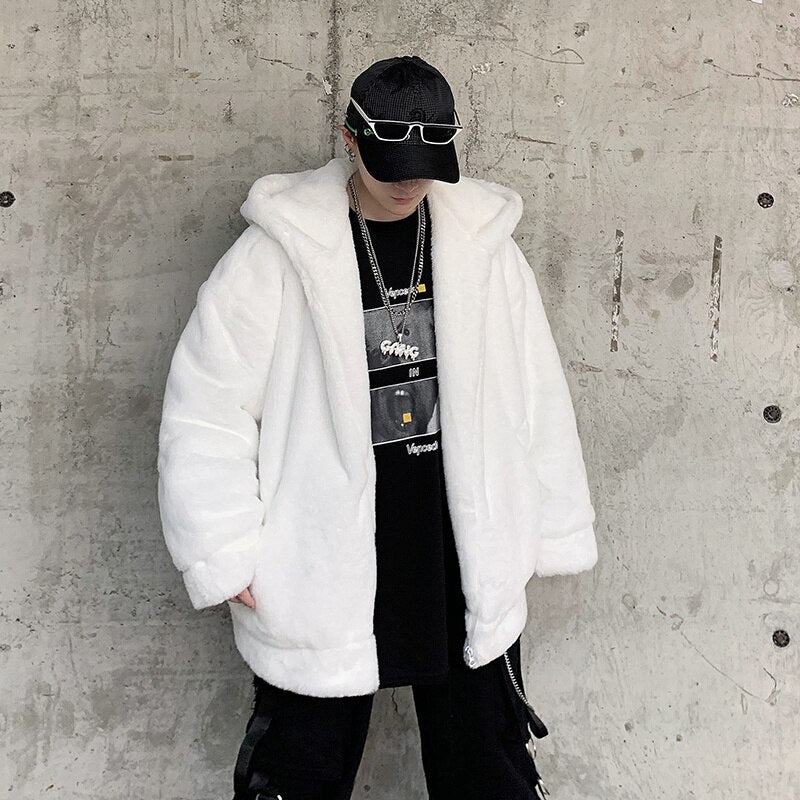 Winter New Lamb Wool Jacket Harajuku Fashion Casual Oversize Pattern Male Thicken Warm Parkas Hip Hop Loose Coat