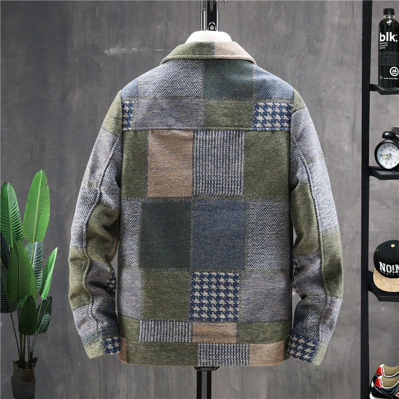 Men's Plaid Woolen Coat Men's Spring and Autumn Korean Version of The Lapel Woolen Coat Winter Thick Casual Jacket Men Clothing