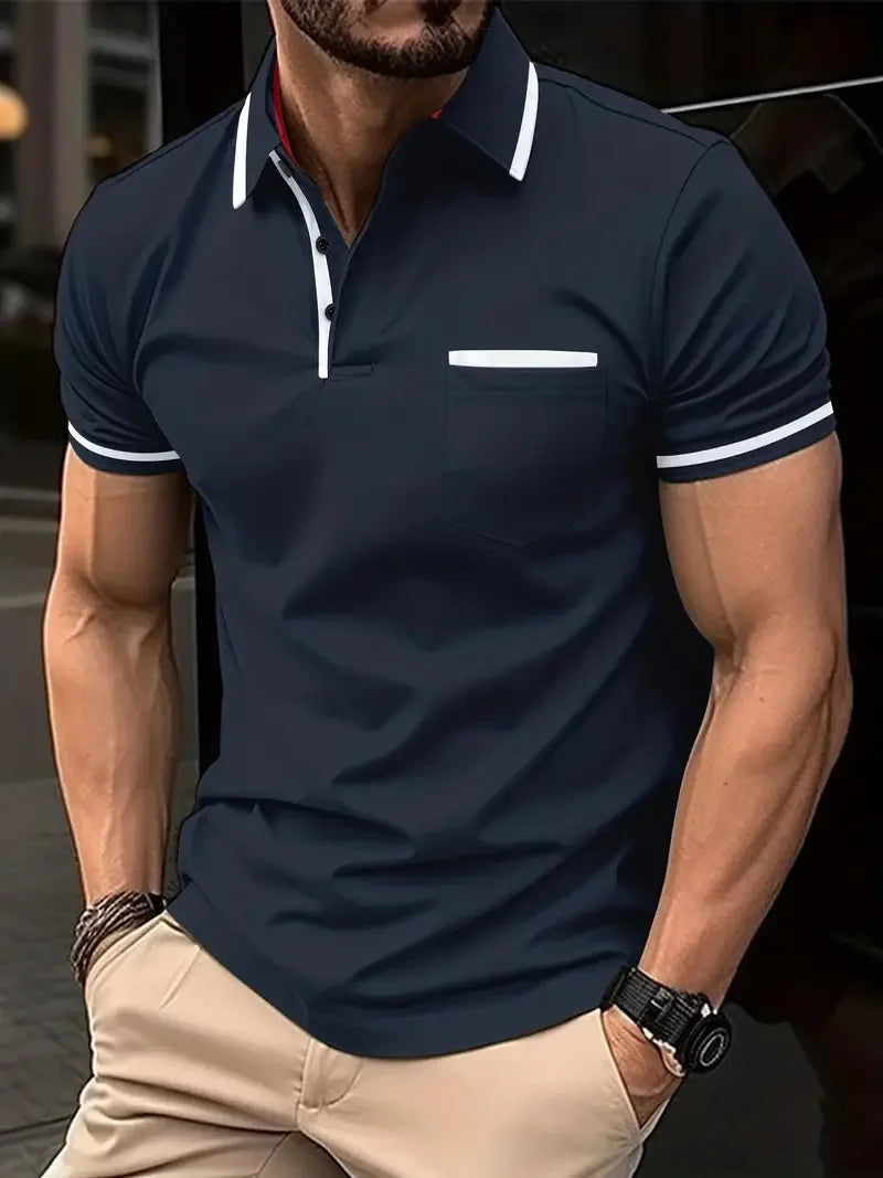 FORUWISH  - summer men's casual short-sleeved Polo shirt solid color lapel fashion business sports breathable T-shirt top