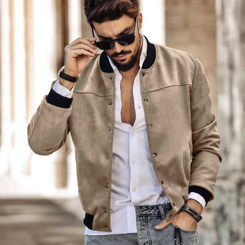 Fashion Men Leather Jacket Autumn Classic Outerwear PU Suede Leather Coats For Mens Clothing Vintage Stand Collar Zip-up Jackets