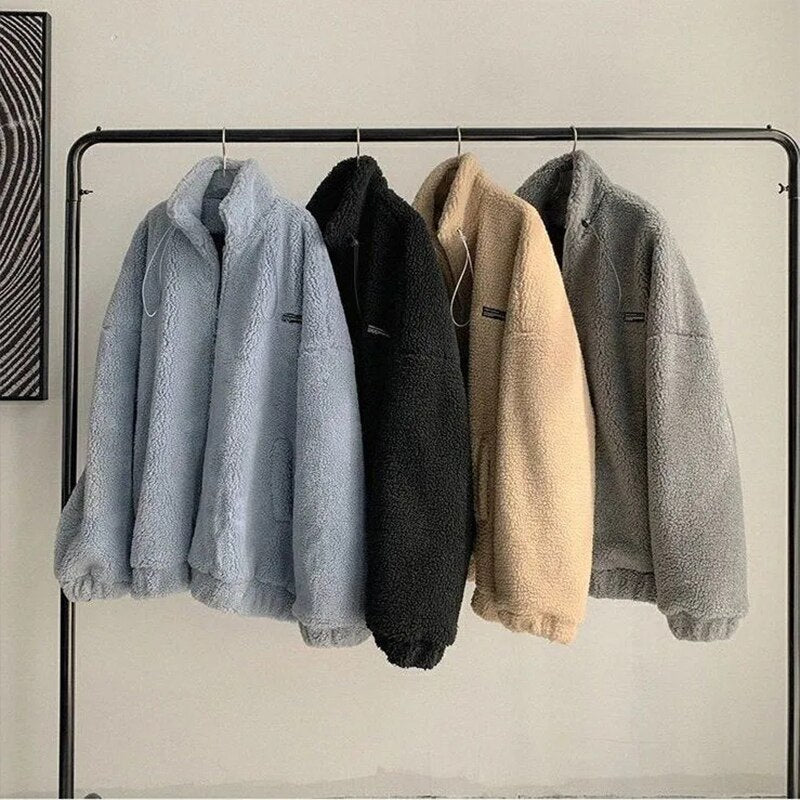 Jacket Lamb Polar fleece Loose Trend Man Trench Coat Warm Zipper Men Clothing Winter fleece Men's Windbreaker Jackets