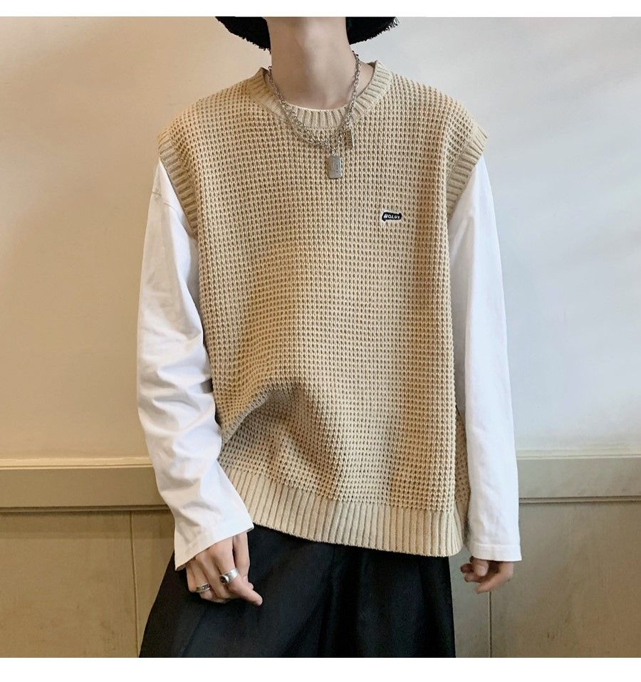 Spring Autumn Fashion Solid Casual Pullover Tess Vest Men Loose Knitted Top Sweater Gentle Students College Style Soft Sleeveles